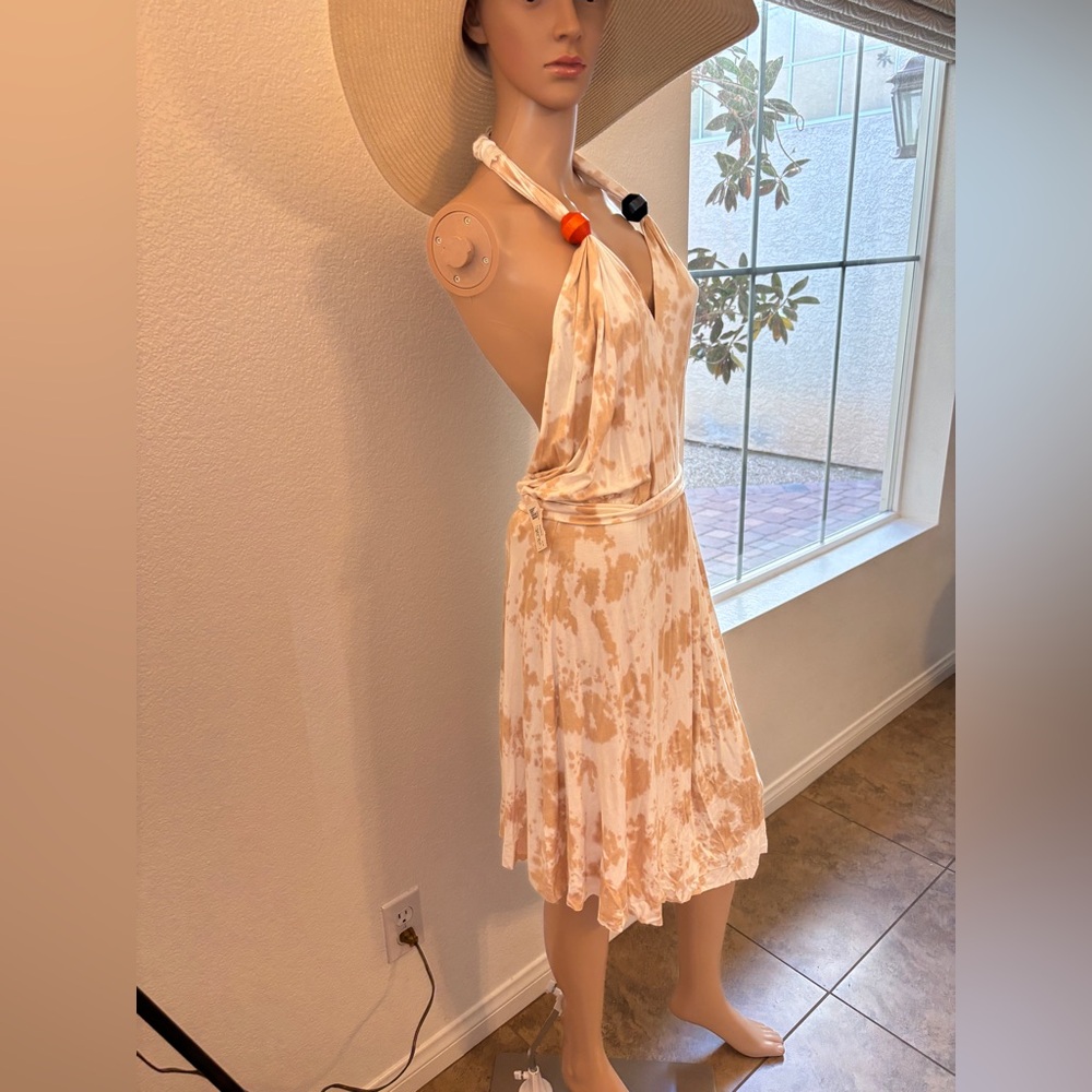 Cream and Tan Designer Halter Dress! Gorgeous on, dress up or down-NWT